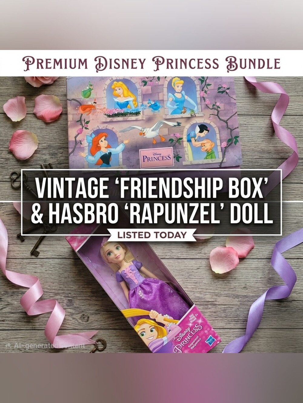 Disney Princess Bundle: 2001 Book Box Set Vintage EUC & 2017 Rapunzel Doll NIB